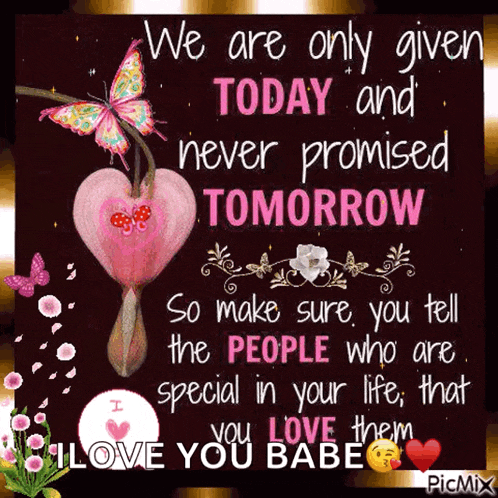 we are only given today and never promised tomorrow so make sure you tell the people who are special in your life that you love them you babe