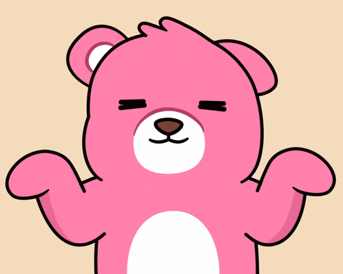 a cartoon of a pink teddy bear with its mouth open
