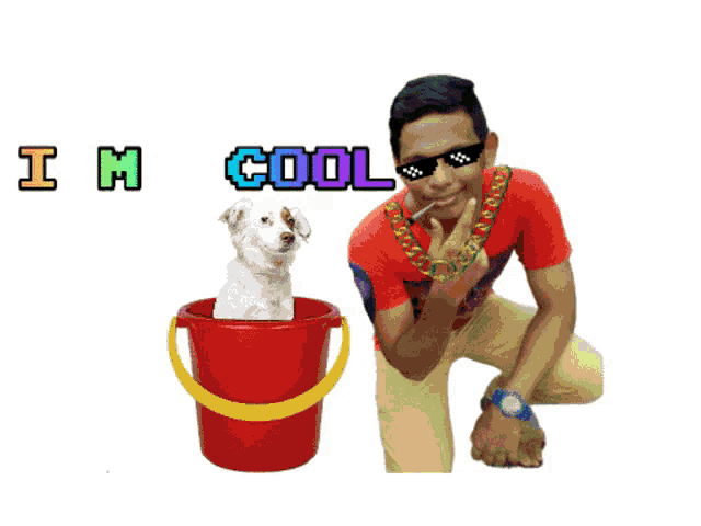 a man and a dog wearing sunglasses with the words i 'm cool thug life on the bottom