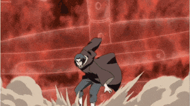 a cartoon of a man in a cloak standing in front of a red background