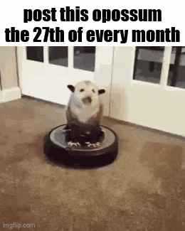 an opossum sitting on top of a vacuum cleaner .