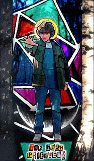 a stained glass painting of a man with the words " the high priests " on the bottom