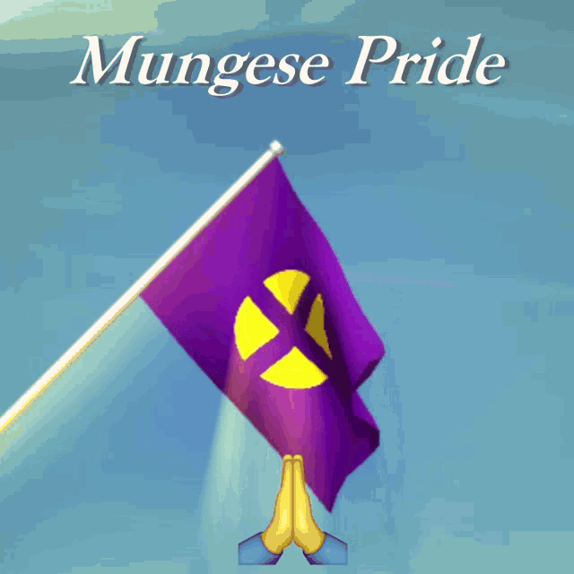 a purple flag with a yellow cross on it is flying in the wind