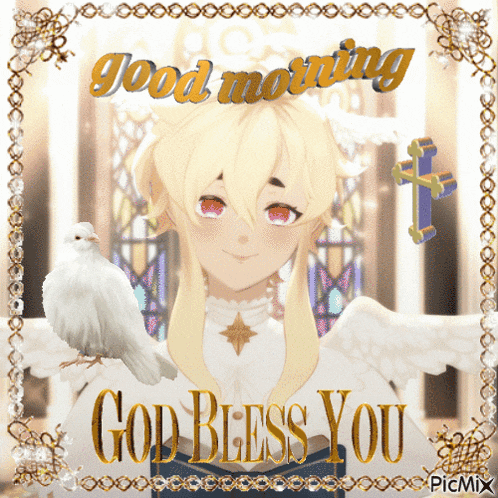 a picture of a girl with a bird on her shoulder and the words god bless you