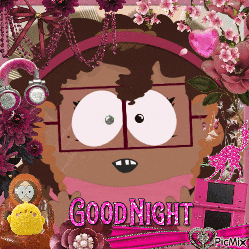 a picture of a cartoon character with the words goodnight written on it