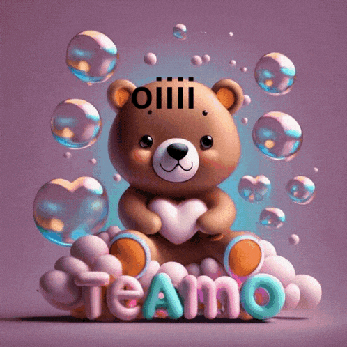 a teddy bear is surrounded by soap bubbles and the words te amo