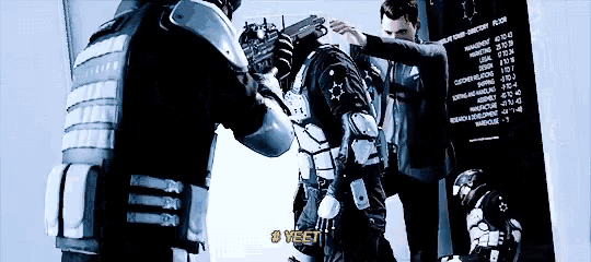 a man holding a gun says " 8 yeet " in a video game scene