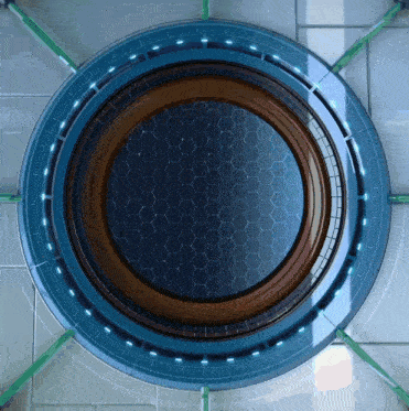 a blue and brown circle with a hexagonal pattern