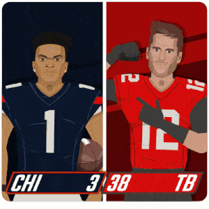 a drawing of two football players with the number 1 and 12 on their jerseys