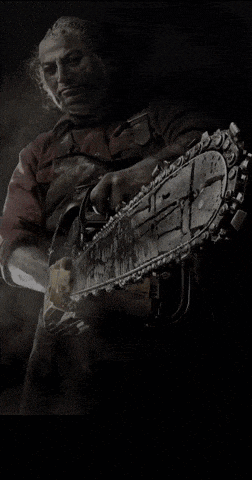 a man is holding a chainsaw with a lightning bolt coming out of it