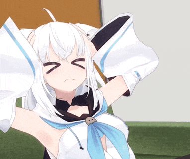 a girl with white hair and a blue scarf is making a funny face