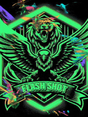 a logo with a lion and an eagle and the words flash shot