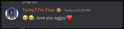 a screenshot of a conversation between tachy and love you eggssy