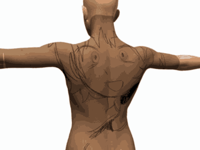 a 3d model of a person with a drawing on their back that says wa
