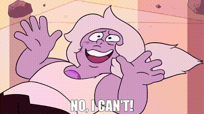 a cartoon of a purple cartoon character with the words `` no , i can 't '' written on it .