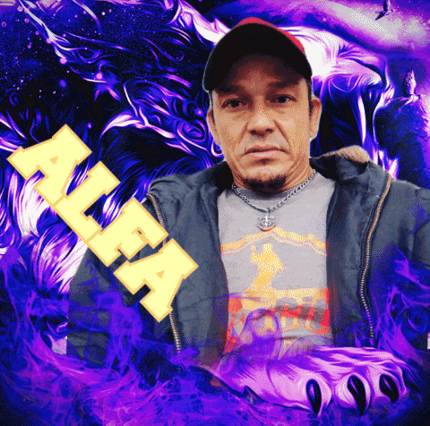 a man is standing in front of a purple background that says " alea "
