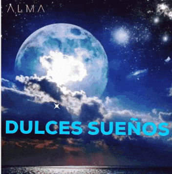 dulces suenos is written in blue with a full moon behind it