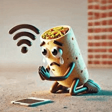 a burrito cartoon character is kneeling down next to a cell phone and crying .