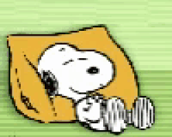 a cartoon of snoopy sleeping on a pillow on a green background .