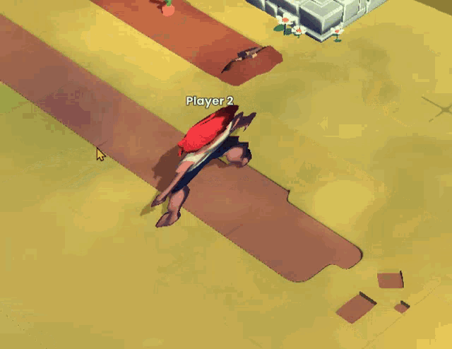 a player 2 is walking down a path with a mouse pointer