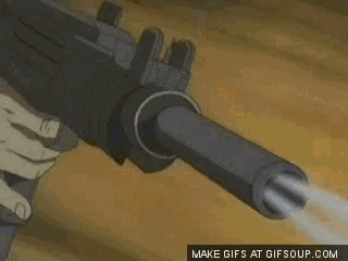 a close up of a gun with bullets falling out of it and the words make gifs at gifsoup.com below it