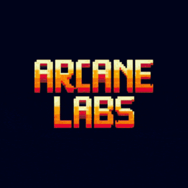 a colorful logo for arcade labs is displayed on a dark background