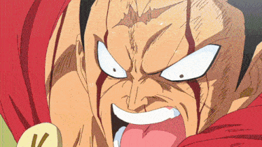 a close up of a cartoon character 's face with the letter v in the lower right corner