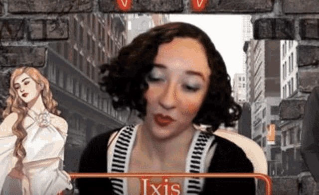 a woman is sitting in front of a brick wall in a video call .