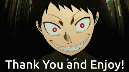 a thank you and enjoy message with a cartoon character