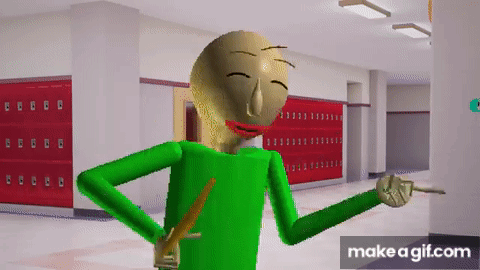 a green cartoon character is standing in a hallway holding a wand and pointing