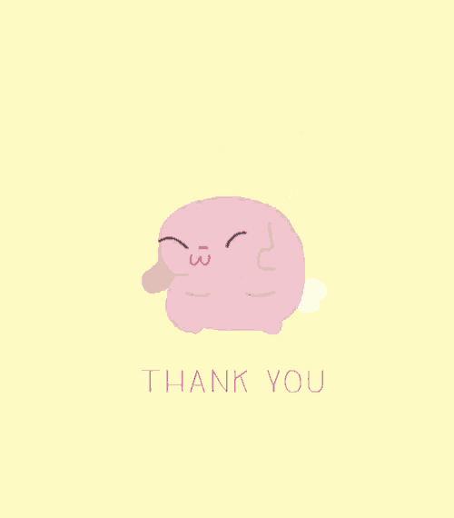 a thank you card with a pink bunny rabbit