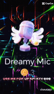 a cartoon microphone with wings and the words dreamy mic