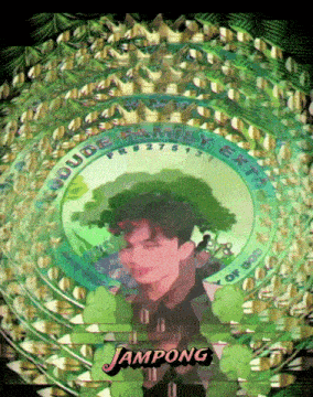 a picture of a man with a tree on his head and the word jampong in the corner