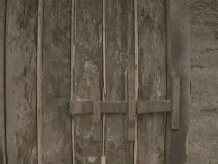 a woman is standing in a doorway of a building .