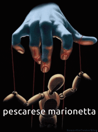 a drawing of a hand holding a puppet with the words pescarese marioetta below it