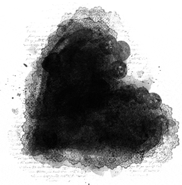 a black and white painting of a heart shaped object with a white background