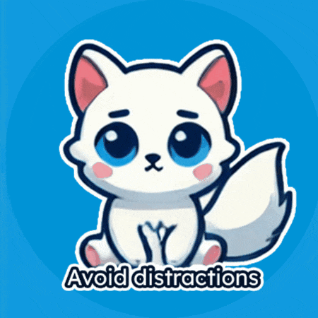 a sticker of a white fox with the words avoid distractions below it