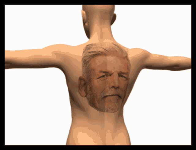 a 3d model of a man with a beard has a tattoo on his back