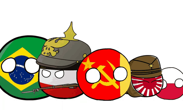 a group of cartoon balls with flags on them