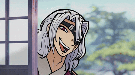 a cartoon drawing of a woman with white hair and red eyes
