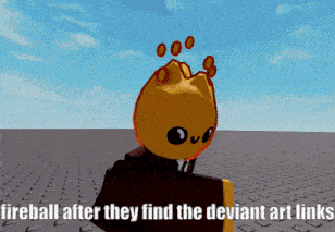 a cartoon character with the words fireball after they find the deviant art links below it