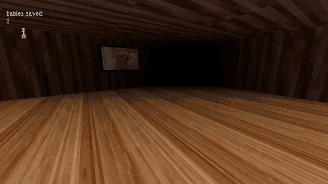 a room with a wooden floor and the words babies saved on the wall