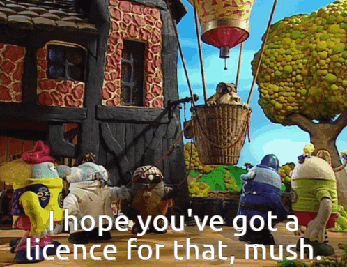 a cartoon scene with the words " i hope you 've got a licence for that mush " at the bottom
