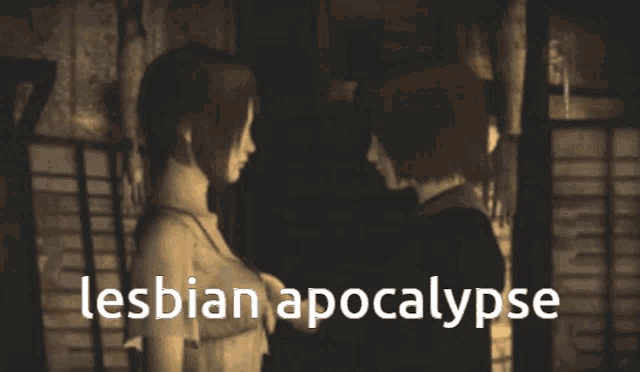 a picture of a girl with the words lesbian apocalypse written below her
