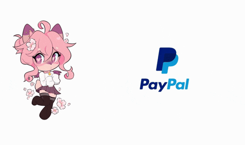 a paypal logo with a chibi girl behind it