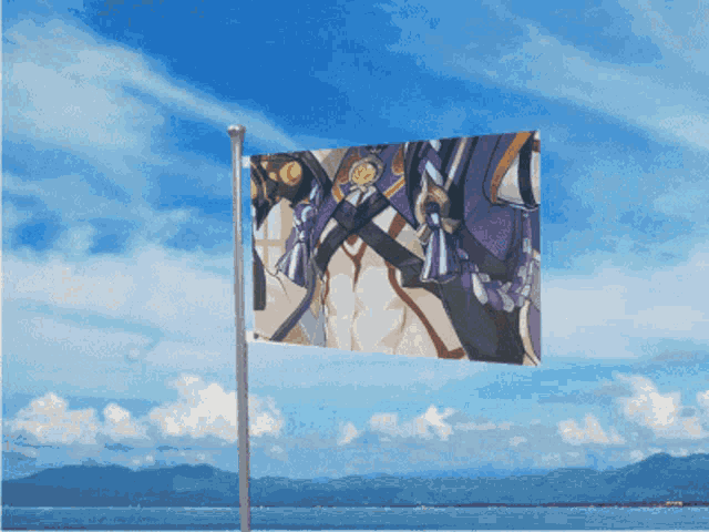 a flag with a picture of a person on it