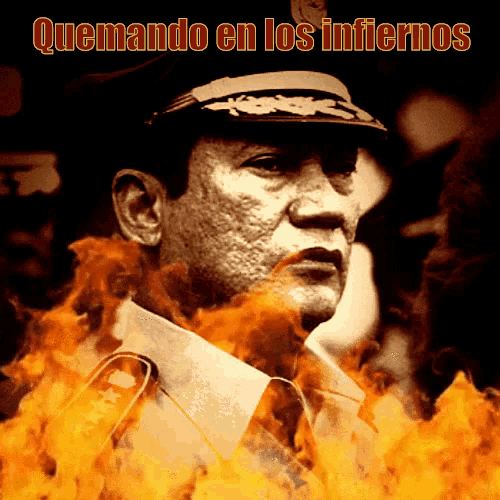 a black and white photo of a man with the words quemando en los infiernos on the bottom