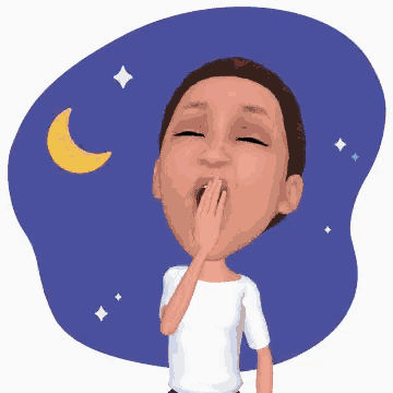 a cartoon of a woman yawning with a crescent moon in the background