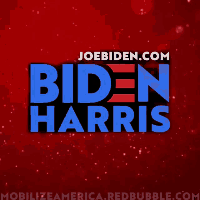 a red and blue biden harris logo with a red background