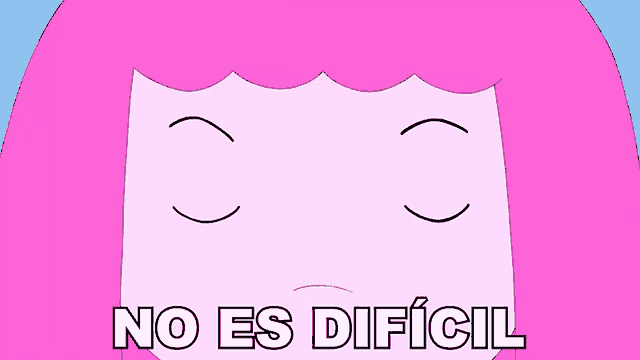 a cartoon girl with pink hair and the words no es dificil